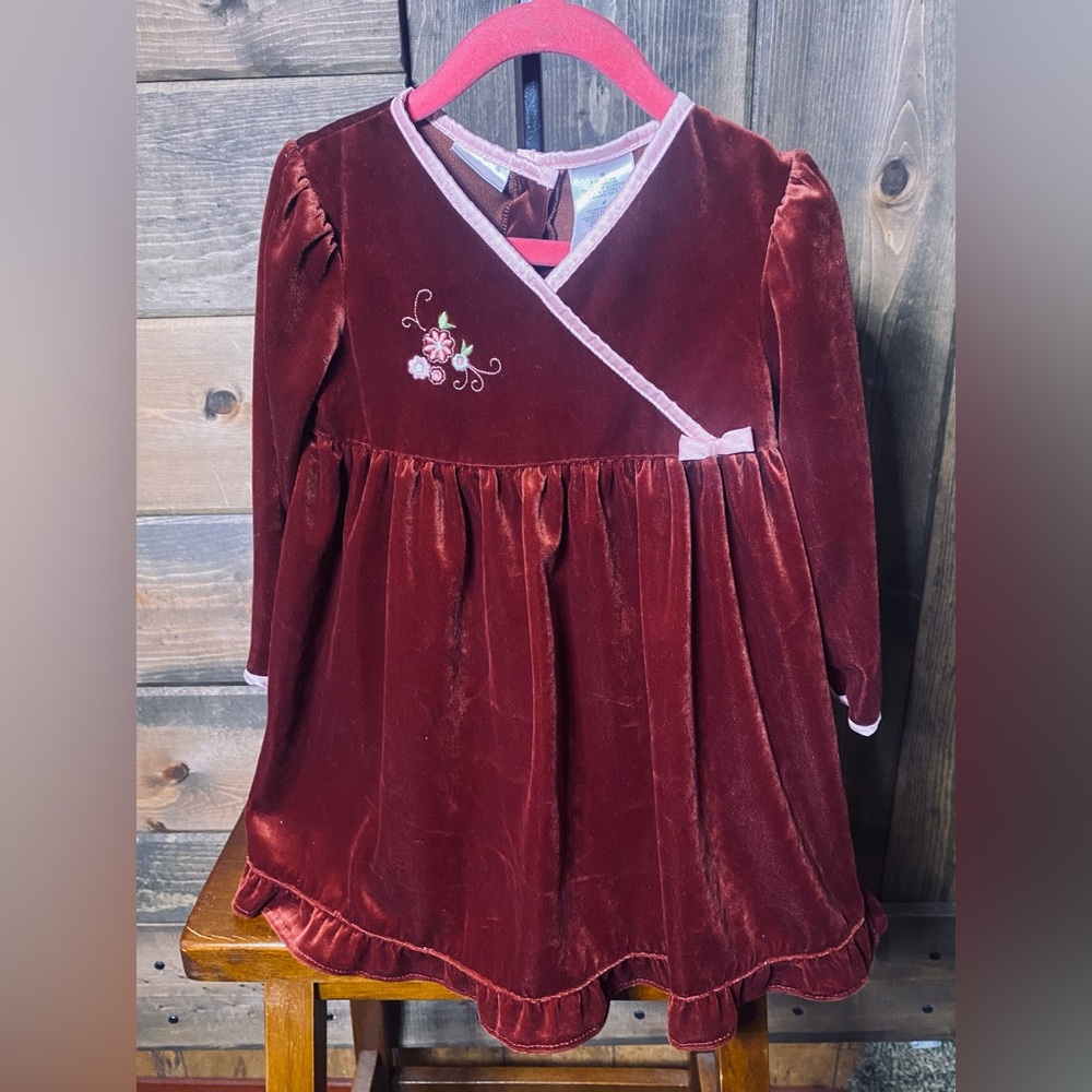 Velvet Burgundy Dress with Floral Embroidery Size  3T